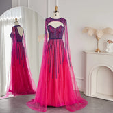 Fuchsia Evening Dress with Cape Sleeves